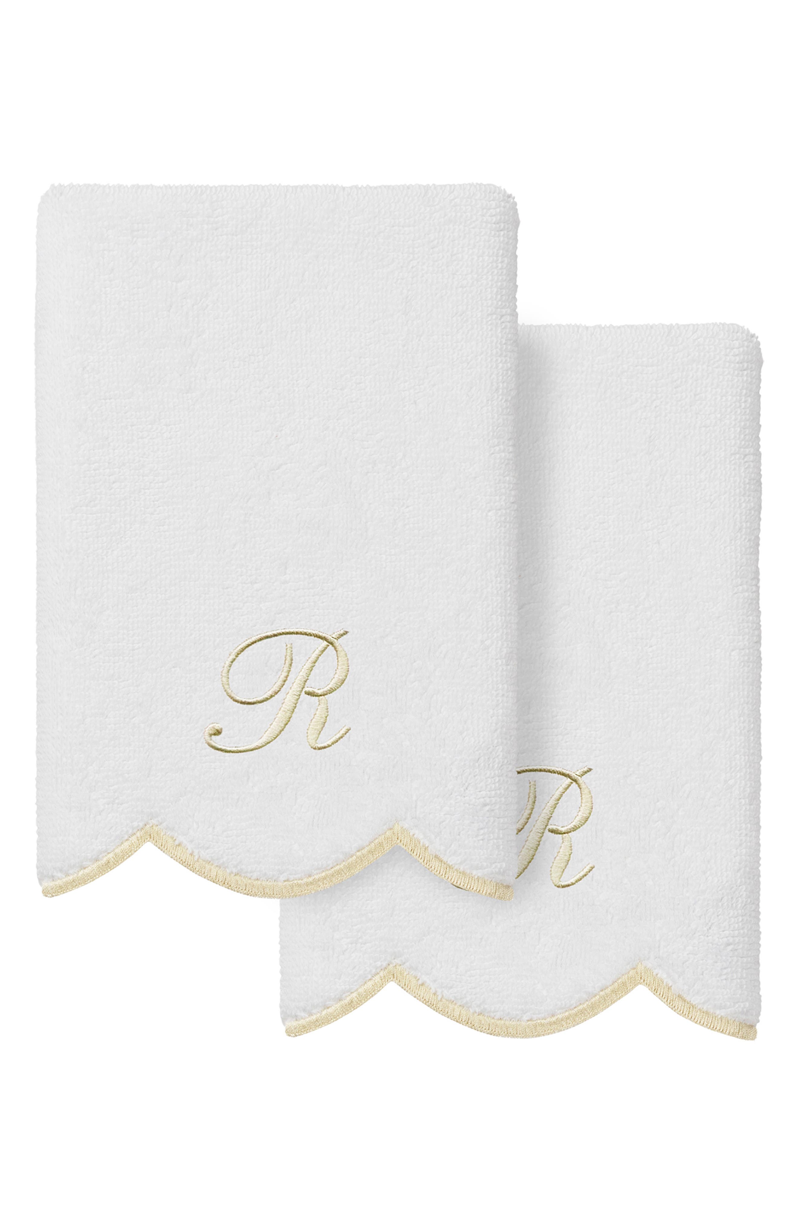 Adornia Scalloped Set of 2 Initial Washcloths