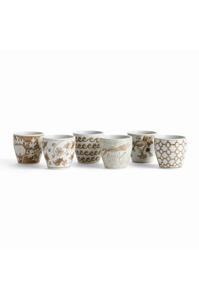 Brown & White Ceramic Province Mini Flower Pots, Set of 6, Main, color, Brown