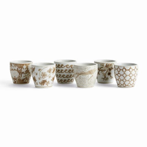 Brown & White Ceramic Province Mini Flower Pots, Set of 6