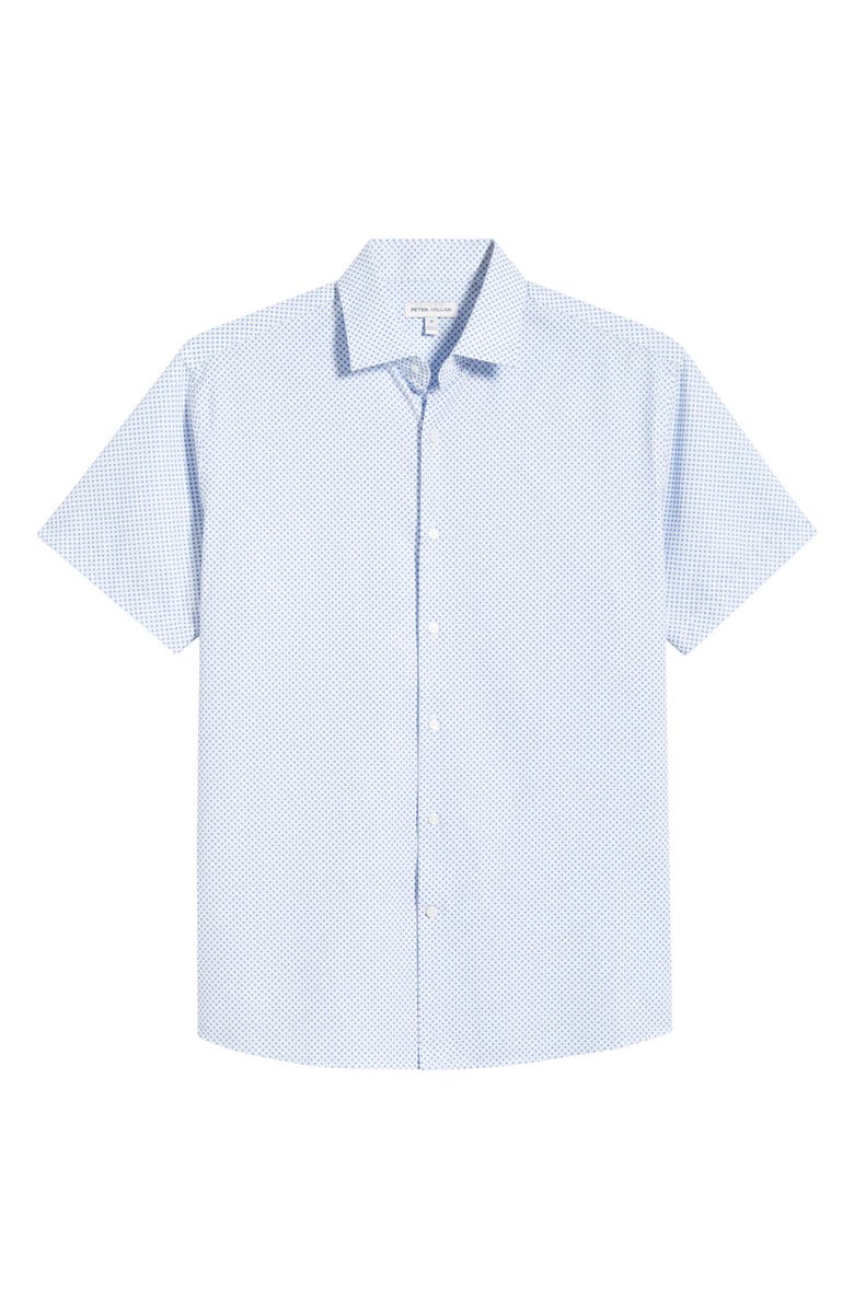 Peter Millar Cecil Microprint Short Sleeve Performance Poplin Button-Up Shirt, Alternate, color, Cloudy Blue