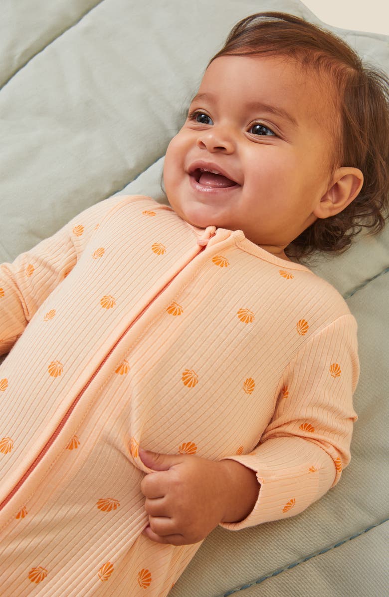 MORI Clever Zip Scallop Print Fitted One-Piece Pajamas, Alternate, color, 