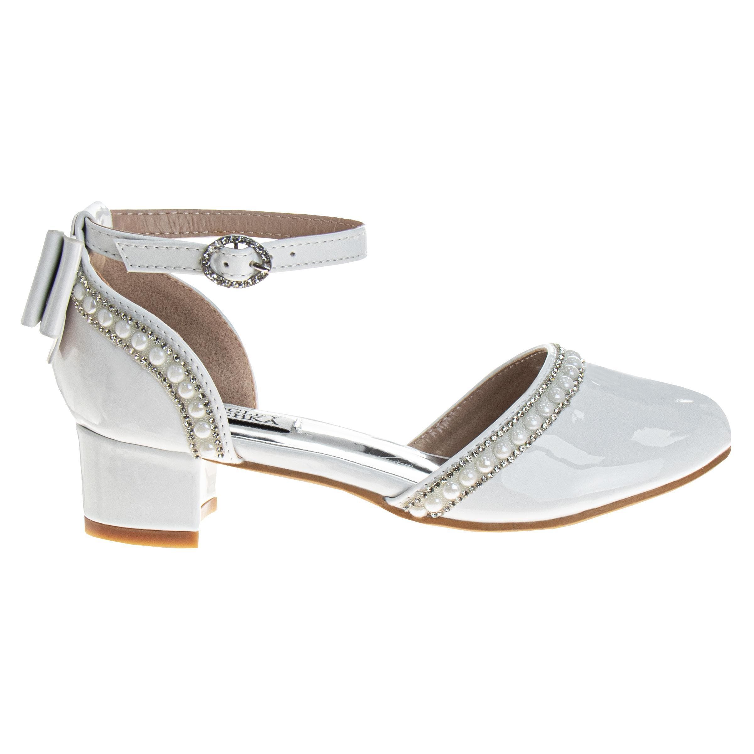 BADGLEY MISCHKA Low Heeled Dress Shoes Girls'  Elegant Stylish Formal Wear, Alternate, color, White Patent
