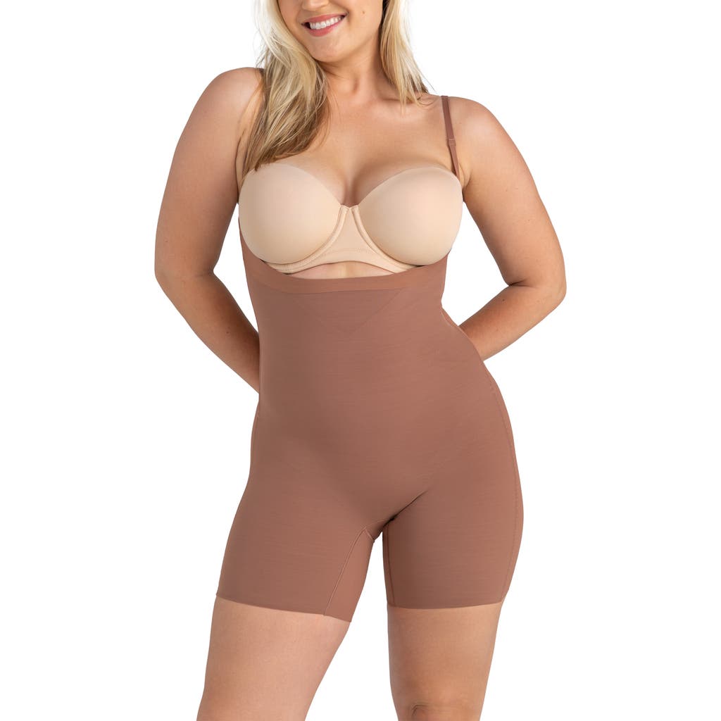 Honeylove Open Bust Bodysuit In Brown