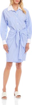 Karen Kane Stripe Cotton Faux Wrap Shirtdress