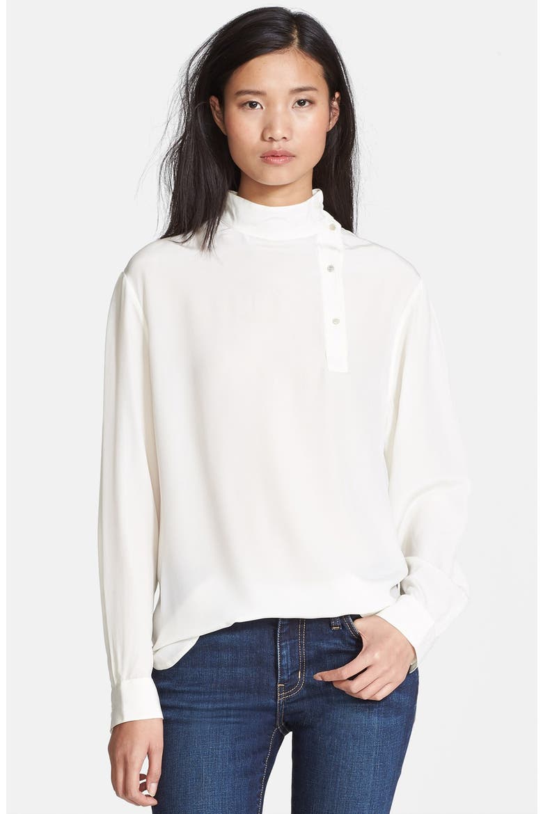 Button Neck Silk Blouse, Main, color, PORCELAIN