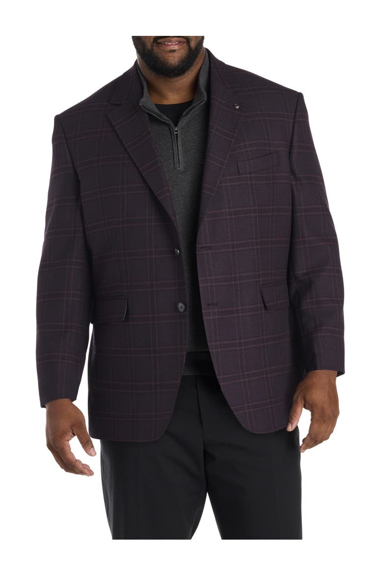 Big & Tall  Windowpane Sport Coat- Executive Cut, Main, color, BURGUNDY