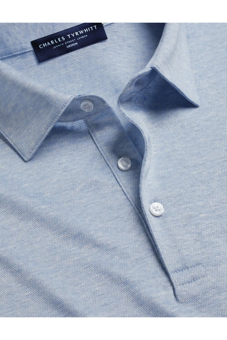 Short Sleeve Linen Polo, Alternate, color, Sky Blue