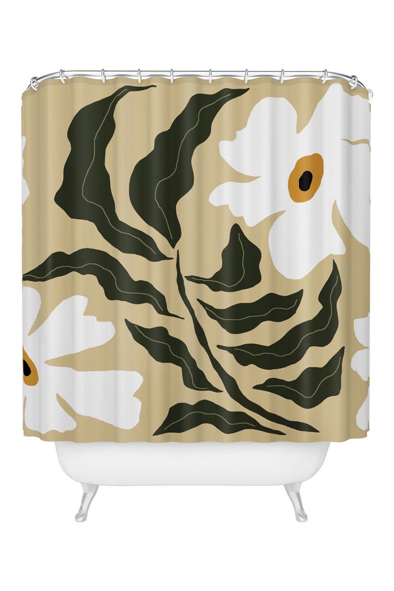 White Daisy Shower Curtain, Main, color, BLACK-WHITE