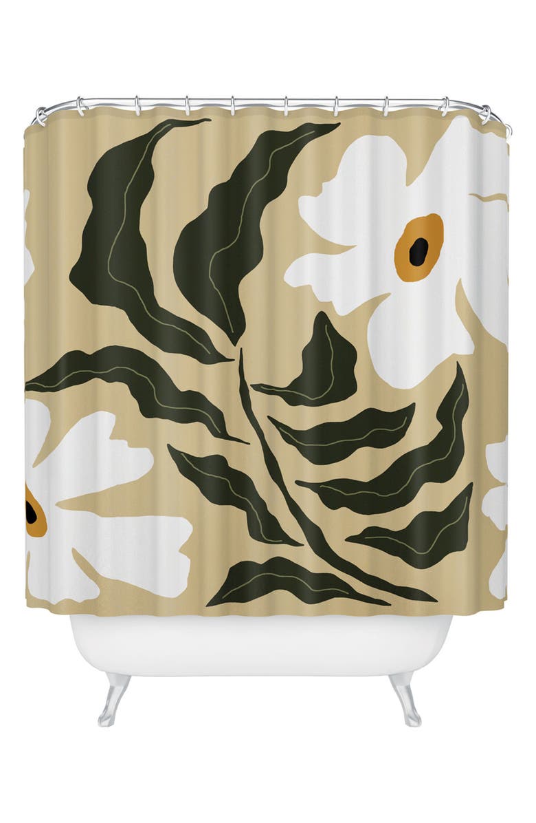 Deny Designs White Daisy Shower Curtain, Main, color, Black-White