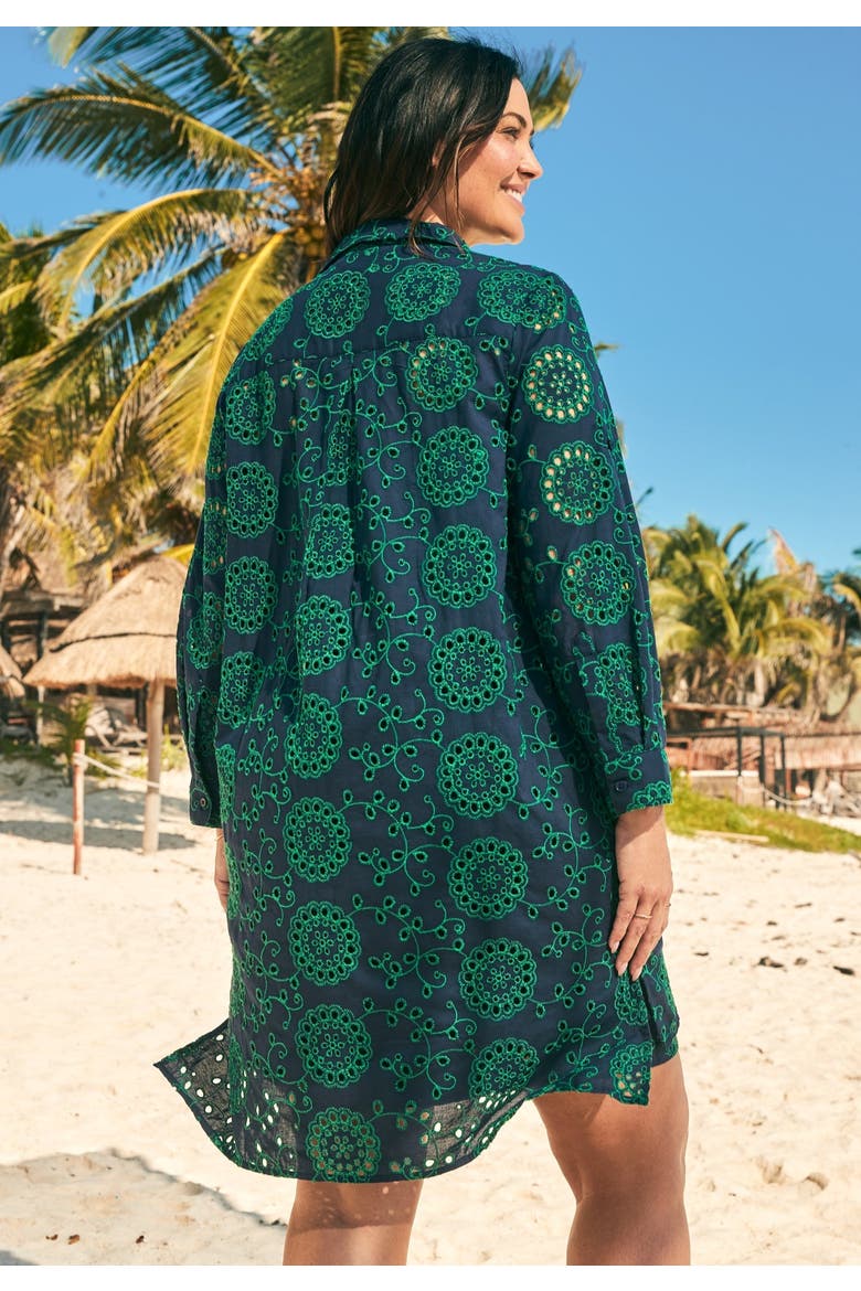 Eyelet Cover Up Shirt, Alternate, color, NAVY EMERALD ISLES