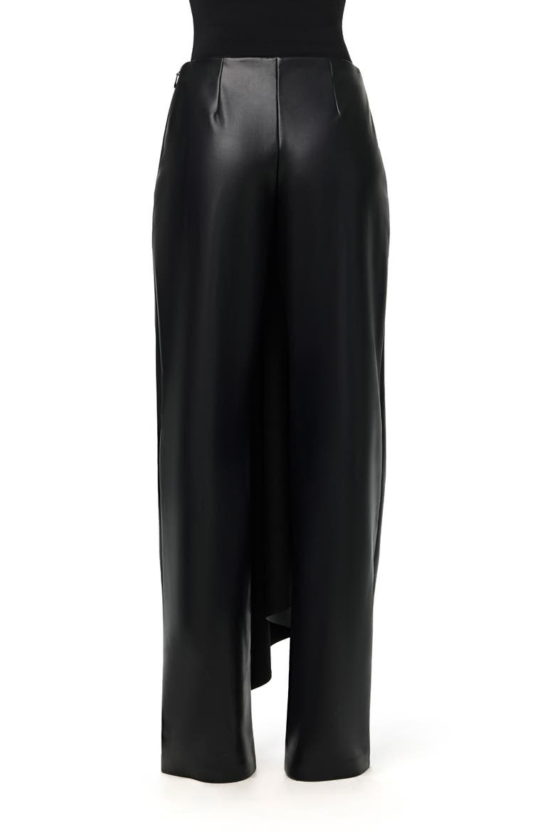 Drape Faux Leather Wide Leg Pants, Alternate, color, BLACK