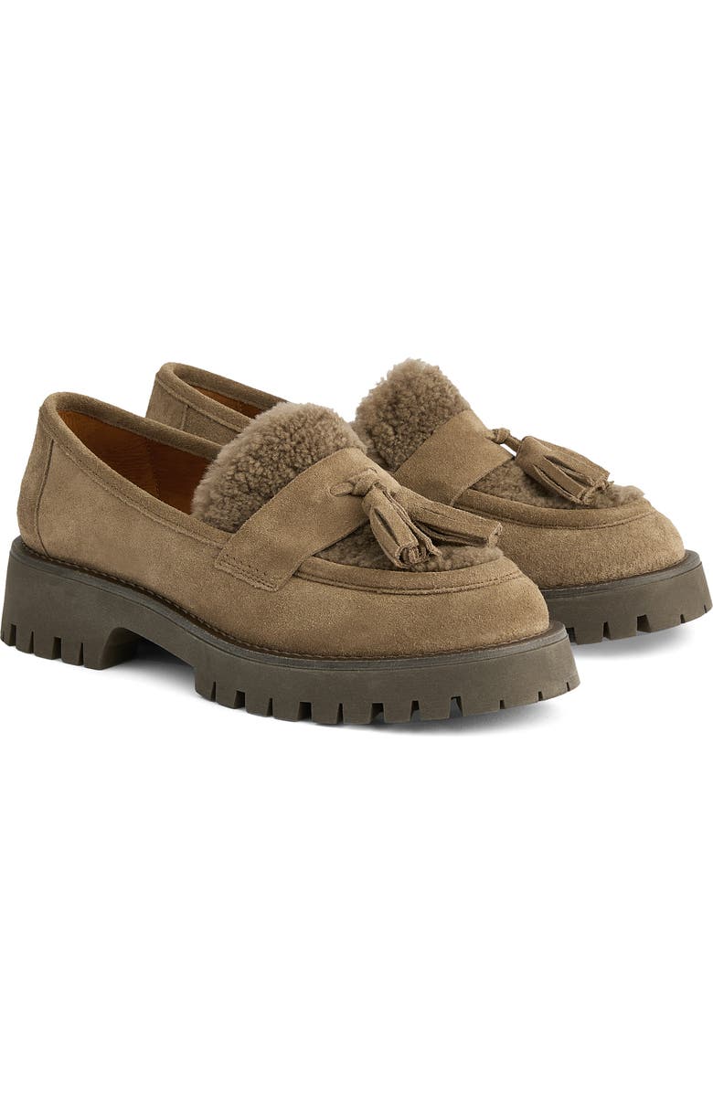 LK Bennett Shirley Genuine Shearling Tassel Loafer, Main, color, Natural