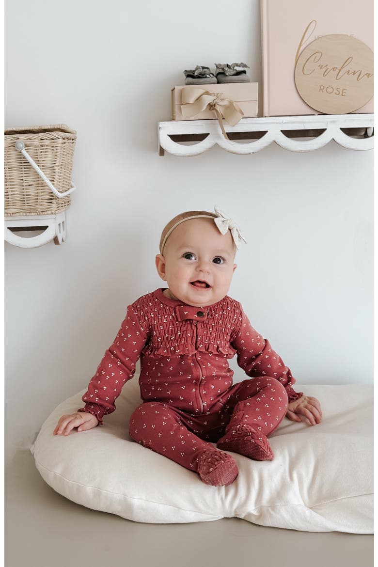 Smocked Organic Cotton Zip Footie, Alternate, color, APPLEBERRY DOTS