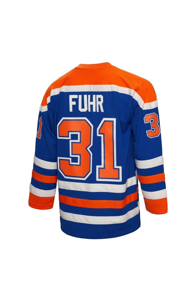 Mitchell & Ness Men's Mitchell & Ness Grant Fuhr Royal Edmonton Oilers 1986/87 Blue Line Player Jersey, Alternate, color,