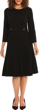 London Times Long Sleeve Pleated Flare Skirt Dress