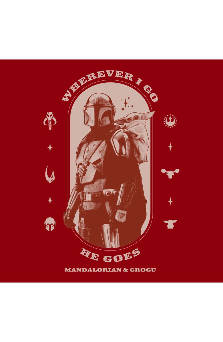 Star Wars: The Mandalorian and Grogu Men's Star Wars The Mandalorian and Grogu Wherever I Go He Goes Logo  Graphic T-Shirt, Alternate, color, Cardinal