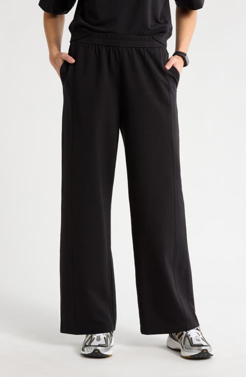 Zella Luxe Terry Wide Leg Pocket Pants In Black