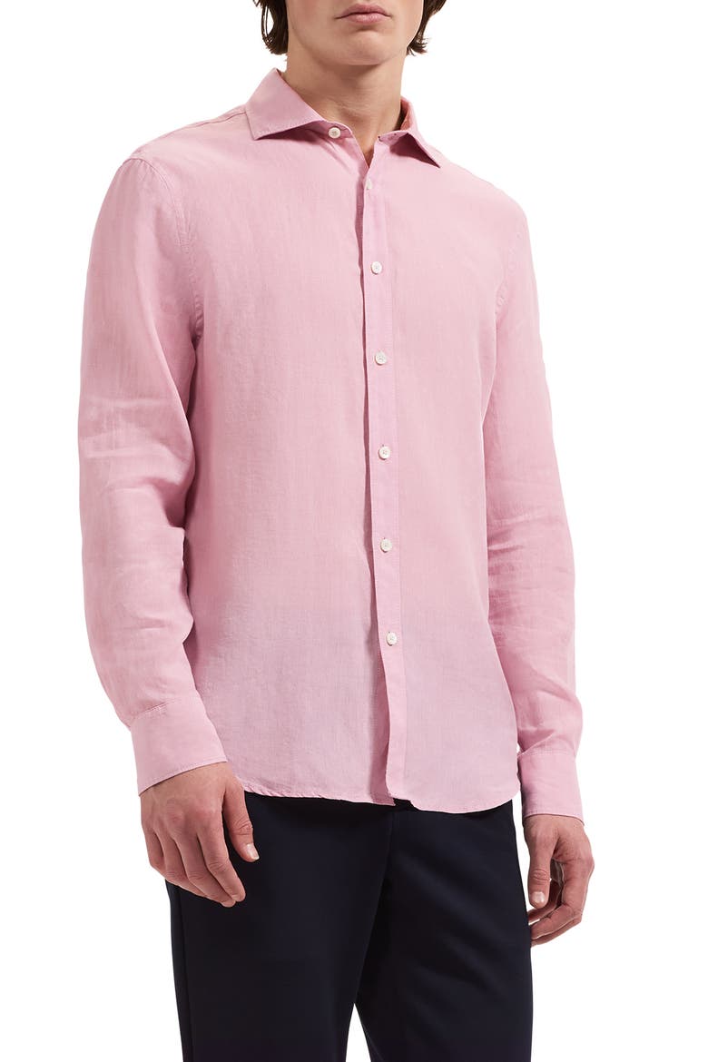 Axel Shaped Fit Linen Button-Up Shirt, Main, color, PINK