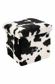 Small Cube Faux Fur Hide Stash Pouf