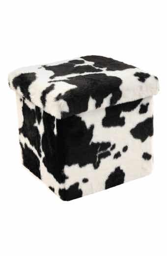 Small Cube Faux Fur Hide Stash Pouf