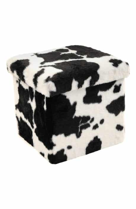 Small Cube Faux Fur Hide Stash Pouf