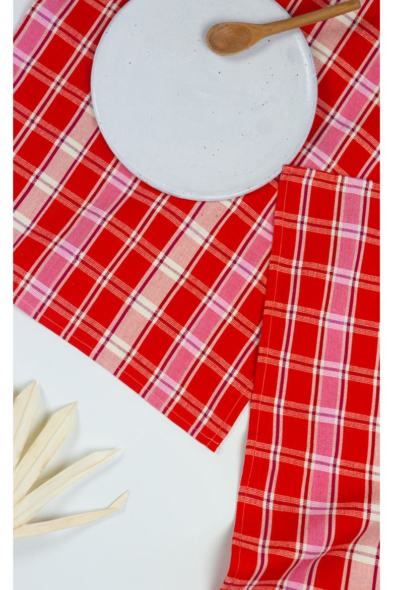 Set of 4 Handwoven Holly Cotton Placemat, Alternate, color, Red Stripes