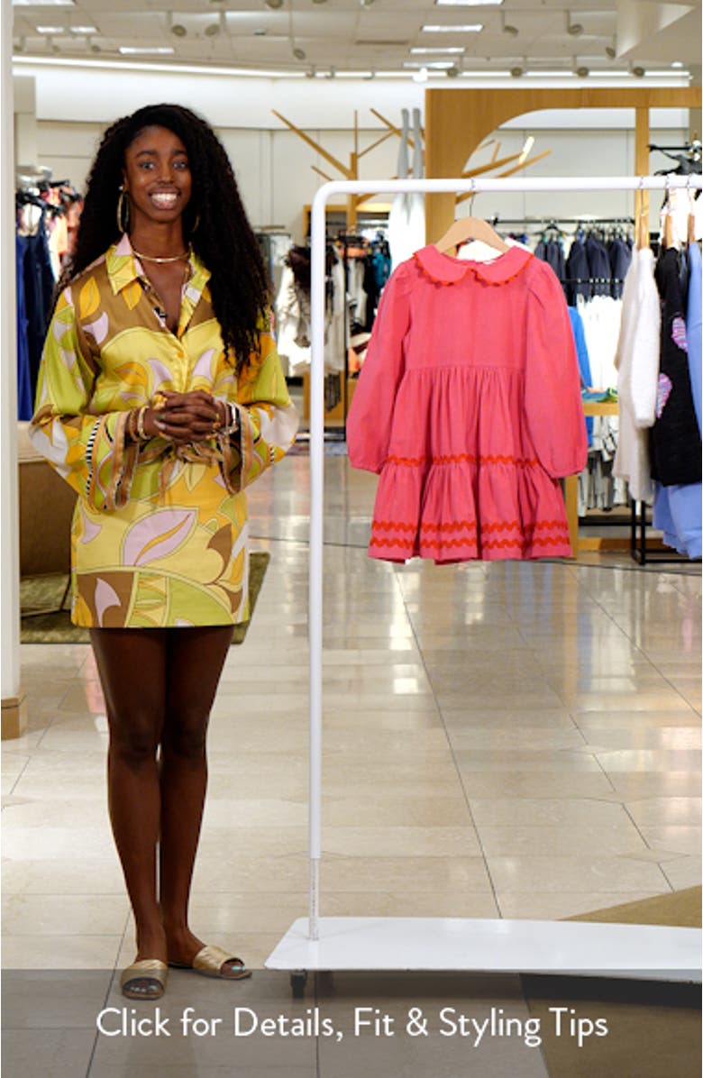 Kids' Rickrack Trim Long Sleeve Tiered Corduroy Dress, sales video thumbnail