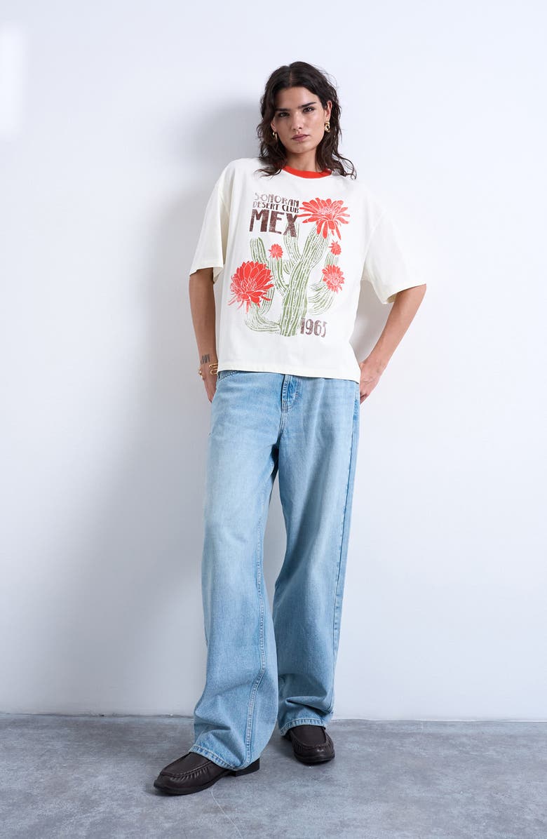 Topshop Cactus Graphic Contrast T-Shirt, Alternate, color, Ecru