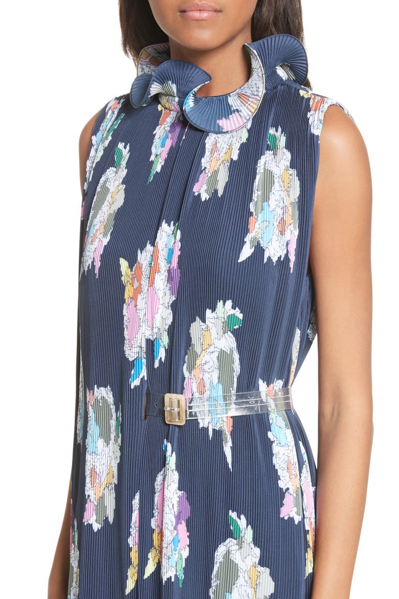 Asymmetrical Belted Floral Dress, Alternate, color, NAVY