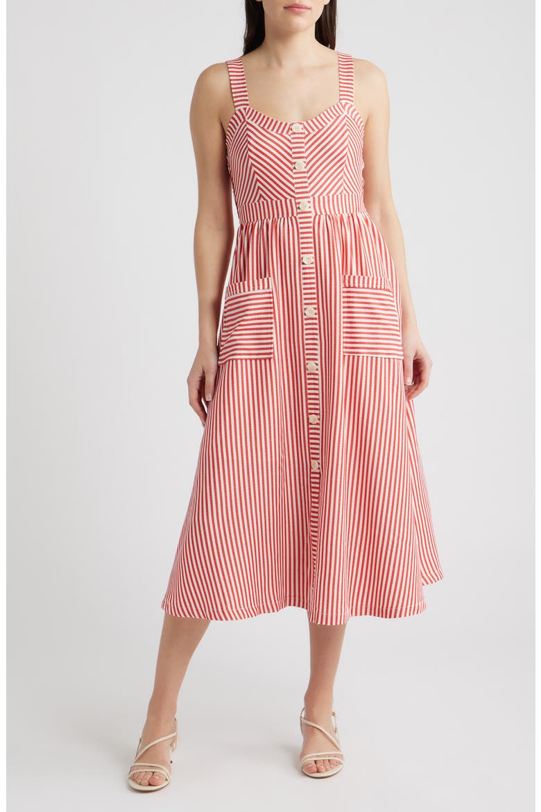 Stripe Patch Pocket Sundress, Main, color, RED