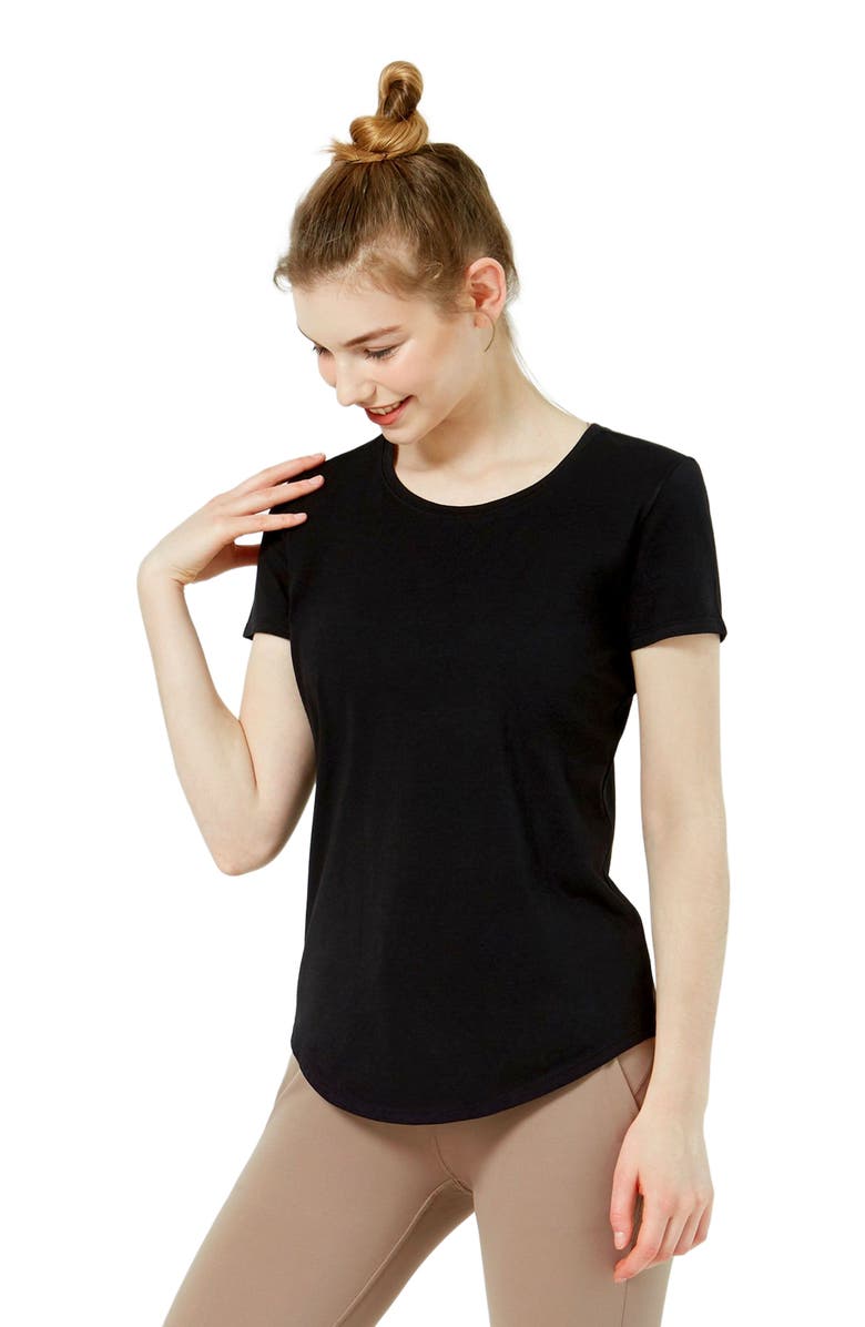 Rebody Active Rebody Essentials Scooped Short Sleeve Top, Alternate, color, Black
