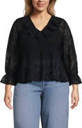 Lands' End Feminine Ruffle Chiffon V Neck Blouse