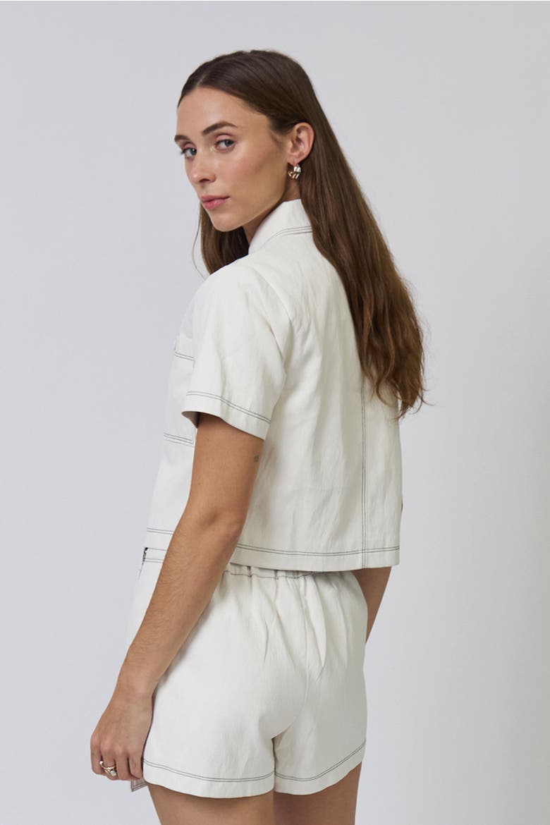 Chelsea Faux Leather Cropped Jacket, Alternate, color, BONE