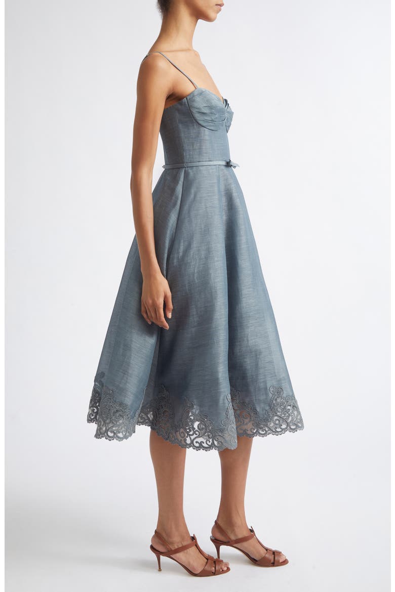 Ascent Lace Trim Linen & Silk Midi Dress, Alternate, color, DECO BLUE