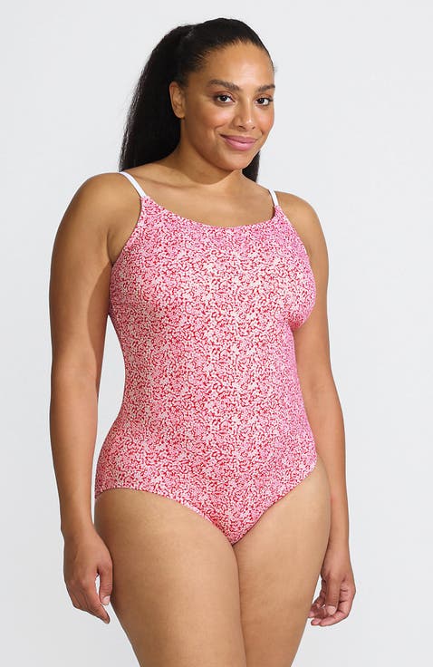 Chlorine Resistant Scoop Neck High Leg Tugless Tank Thin Strap One Piece Swimsuit Adjustable