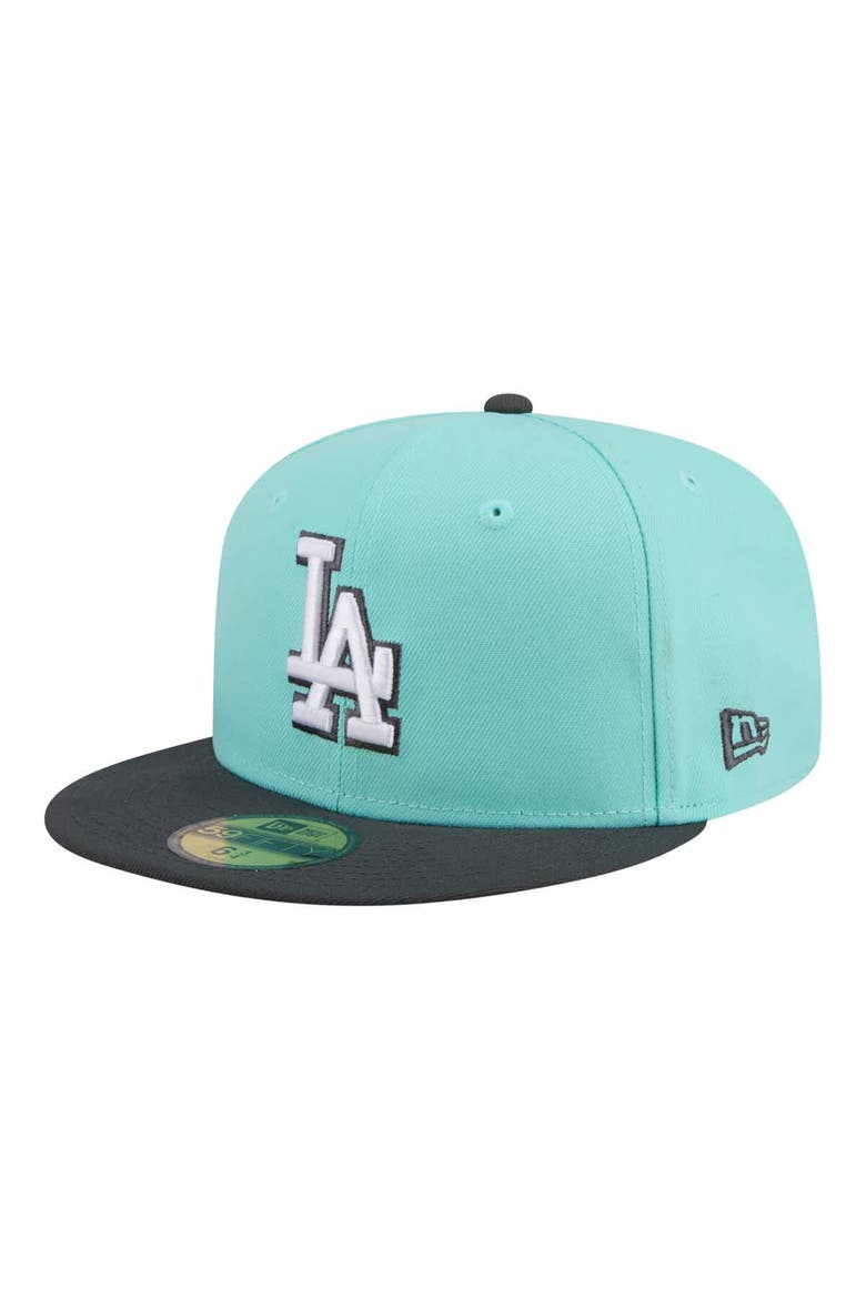 Men's New Era Turquoise/Charcoal Los Angeles Dodgers Two-Tone Color Pack 59FIFTY Fitted Hat, Main, color, Turquoise