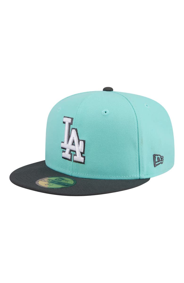 New Era Men's New Era Turquoise/Charcoal Los Angeles Dodgers Two-Tone Color Pack 59FIFTY Fitted Hat, Main, color, Turquoise