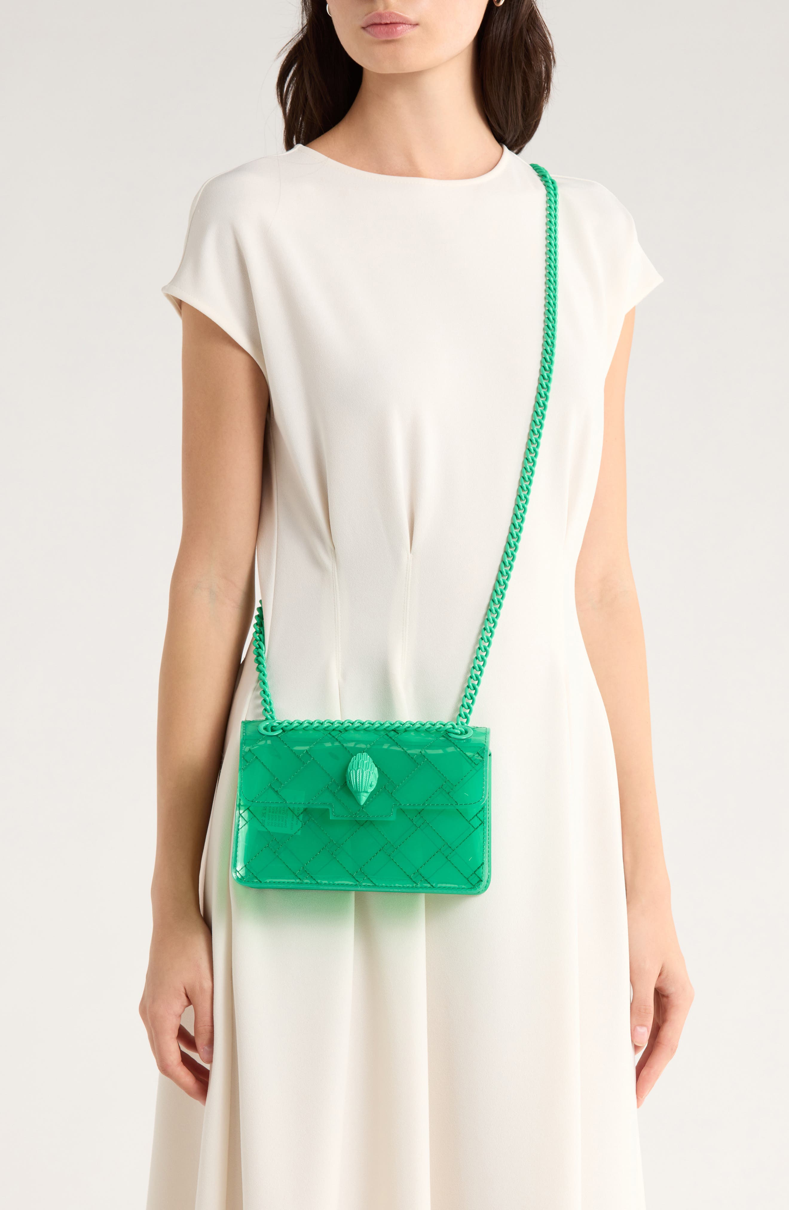 Kurt Geiger London Mini Kensington Drench Vinyl Convertible Crossbody Bag, Alternate, color, Green