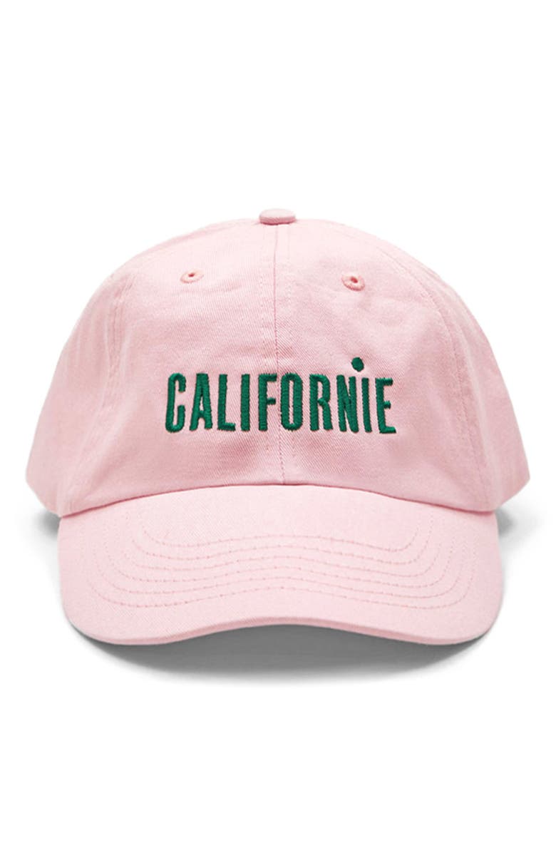 Clare V. Californie Embroidered Cotton Twill Baseball Cap, Main, color, Light Pink Embroidered Fern