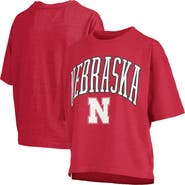 PRESSBOX Women's Pressbox Scarlet Nebraska Huskers Nelson Arch Over Logo Waist Length Oversized Slub T-Shirt
