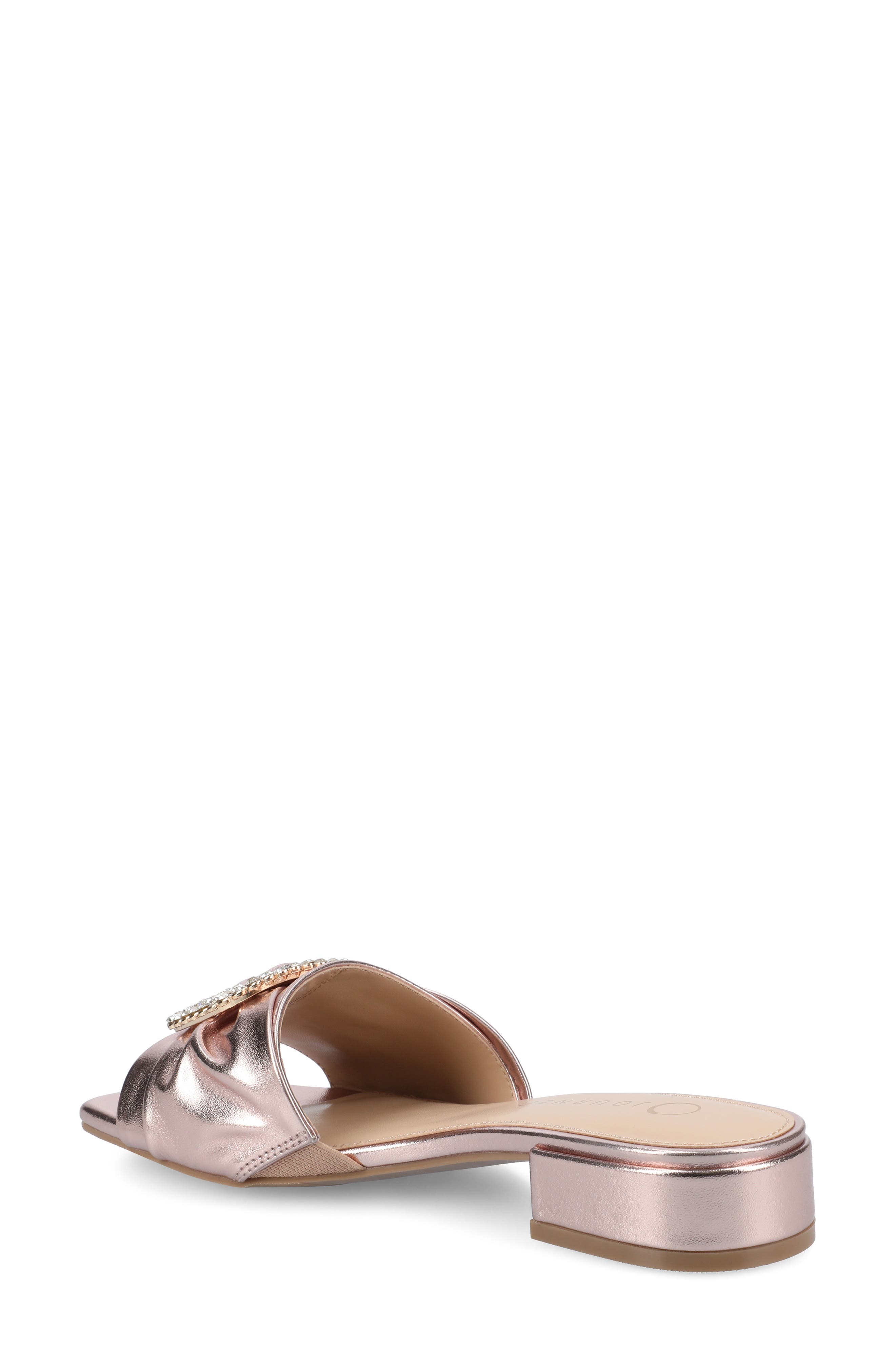 Flavia Rhinestone Buckle Slide Sandal, Alternate, color, ROSE GOLD