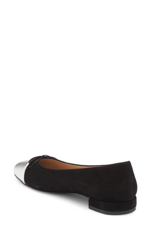 Stuart Weitzman Sleek Cap Toe Bow Flat In Black
