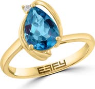 EFFY Pear Cut London Blue Topaz & Diamond Ring