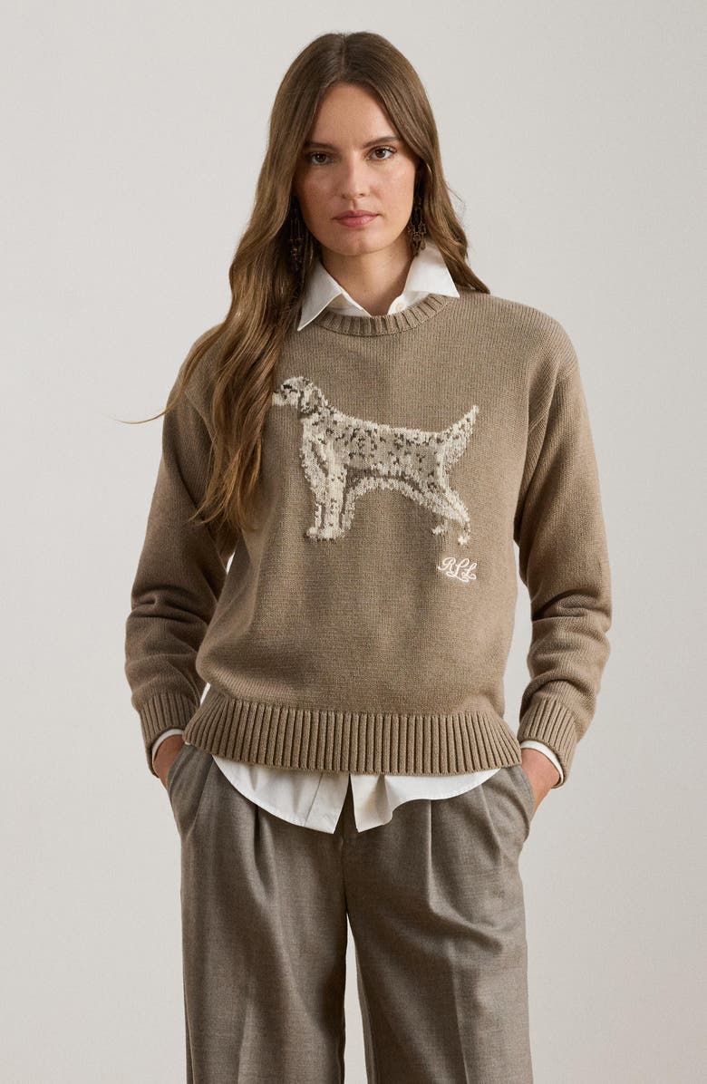 Lauren Ralph Lauren Intarsia English Setter Cotton Sweater, Alternate, color, Adirondack Heather Multi