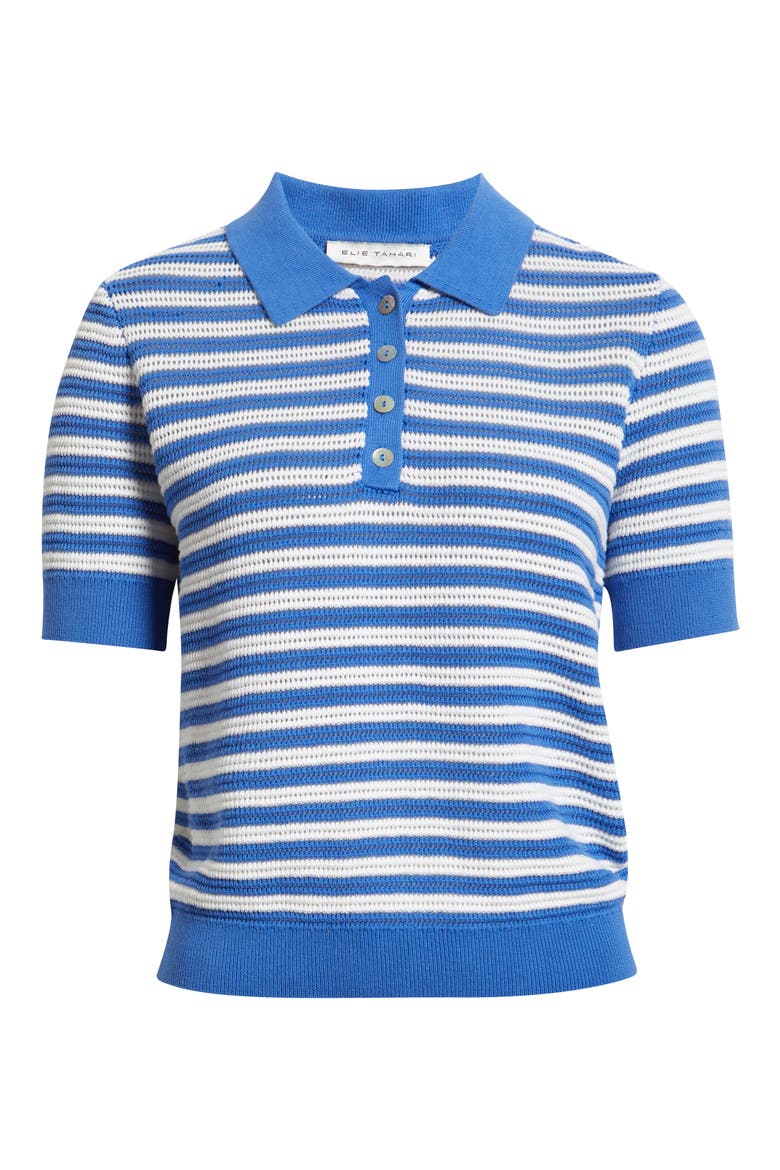 The Elliot Stripe Polo Sweater, Alternate, color, SEAPORT BLUE / SKY WHITE