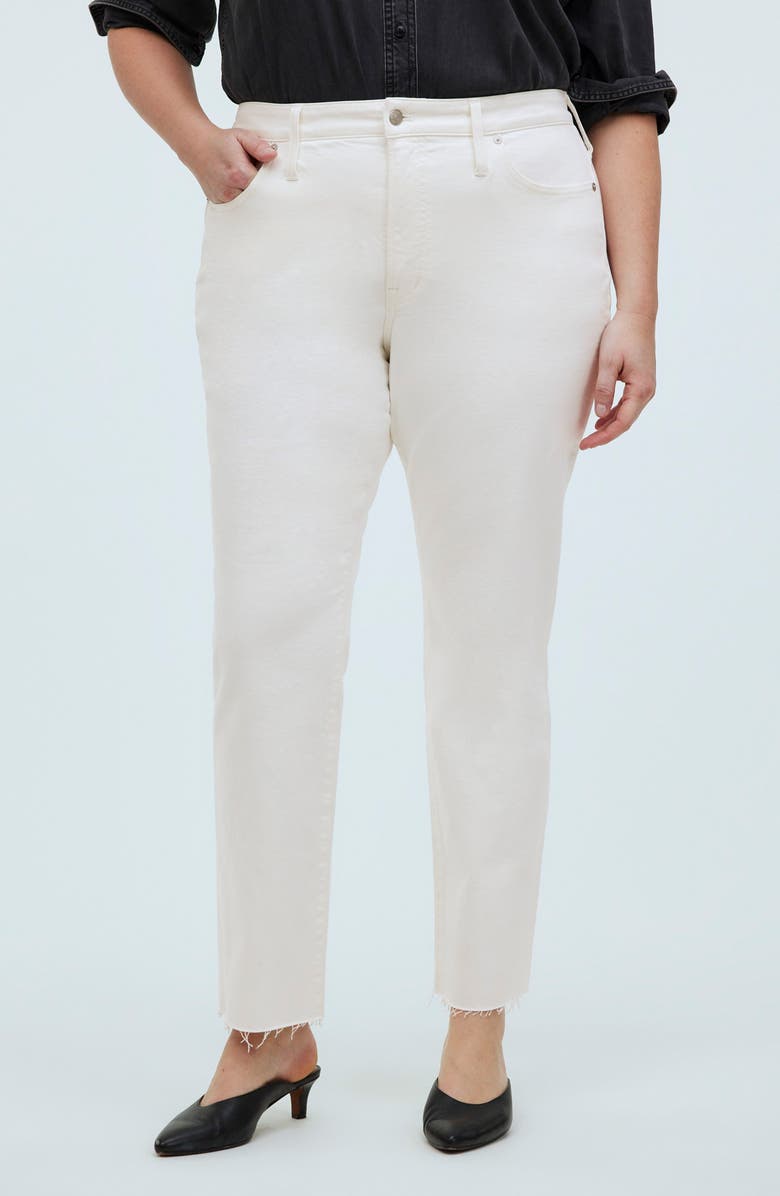 Madewell The Perfect Vintage High Rise Tapered Leg Raw Hem Jeans, Alternate, color, Tile White