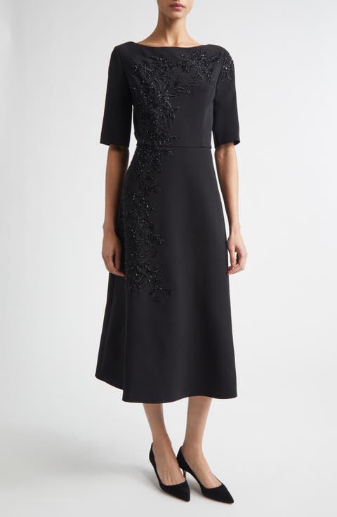 Embroidered Bateau Neck Midi Dress