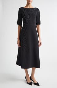 Carolina Herrera Embroidered Bateau Neck Midi Dress