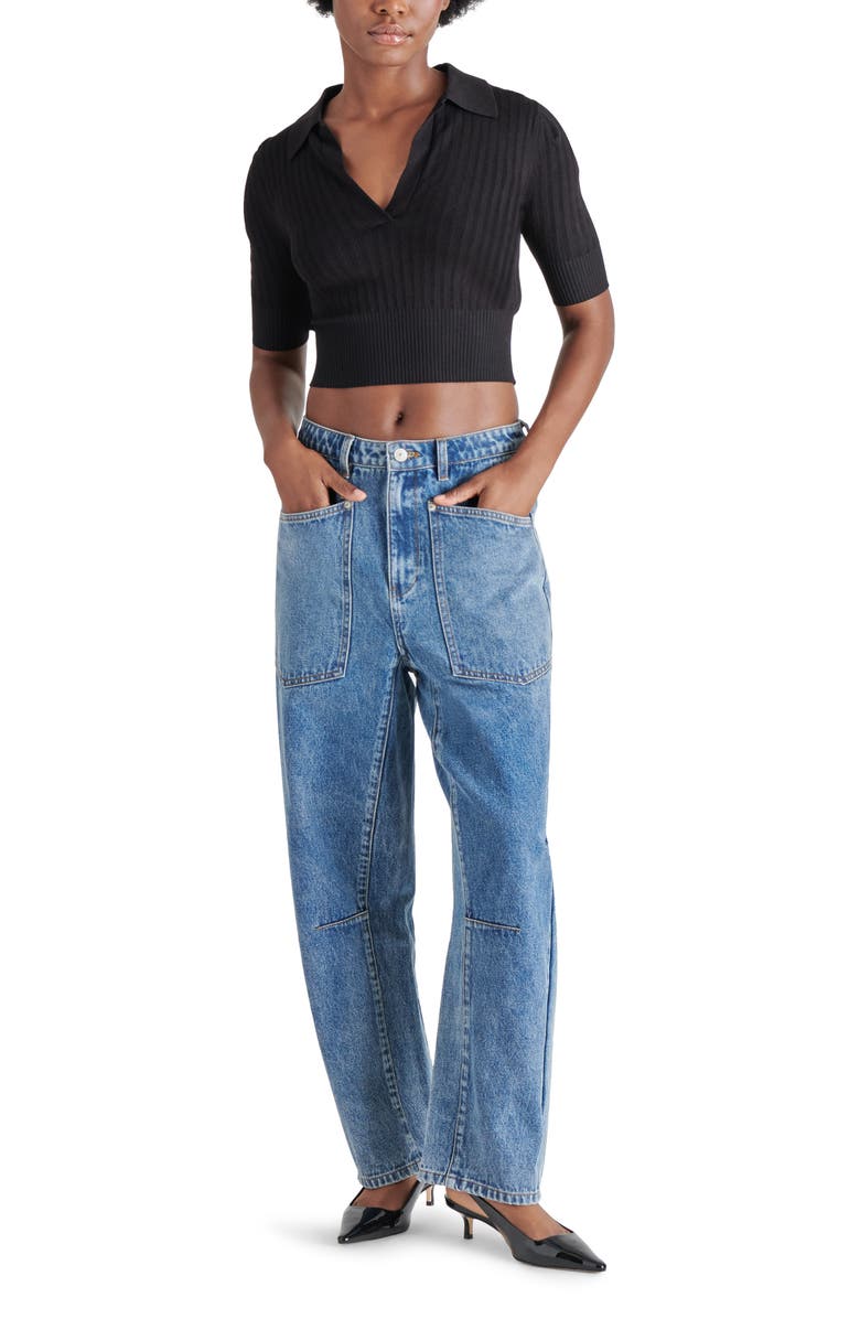 Steve Madden Charlise Rib Crop Polo Sweater, Alternate, color,