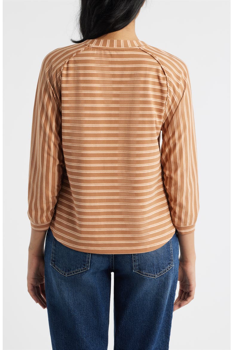 Stripe Three Quarter Sleeve Top, Alternate, color, SAHARA SAND/ PEACH PARFAIT
